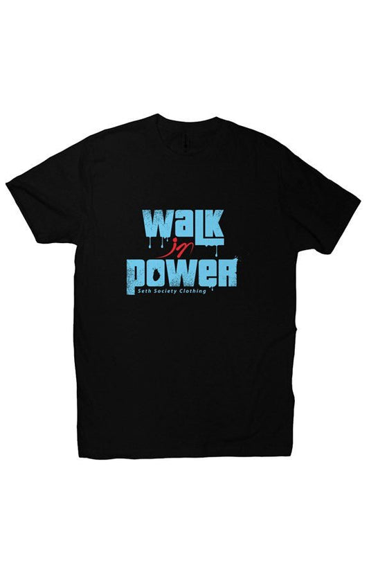 Walk In Power Black T-shirt Sky Blue Print - Seth Society